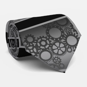 Cravate Tie Steampunk engrenages d'horloge noir et argent