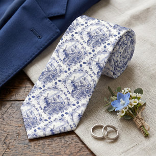 Cravate Tie vintage avec moulin à vent bleu Delft hollanda