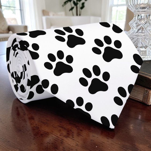 Cravate Tied Cat Paw Retro Noir et Blanc Personnalisé (Créateur téléchargé)