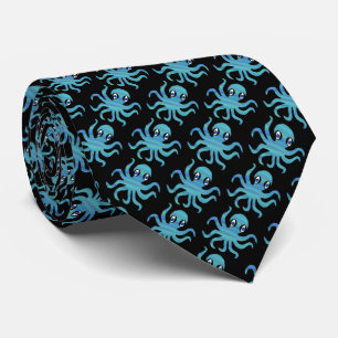 Cravate Tied de cou (noir) - Pieuvre bleu vert