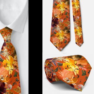 Cravate Ties à col Floral Roses Jaune Couleurs d'Automne