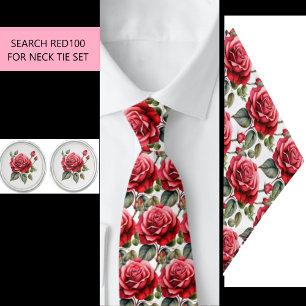 Cravate Ties Fleurs Roses Rouges (Fait partie d'un ensembl