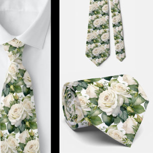 Cravate Ties Floral Classique Roses Blanches Col Classique