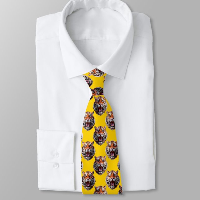 Cravate Tiger Head Pattern Design Yellow  (Créateur téléchargé)