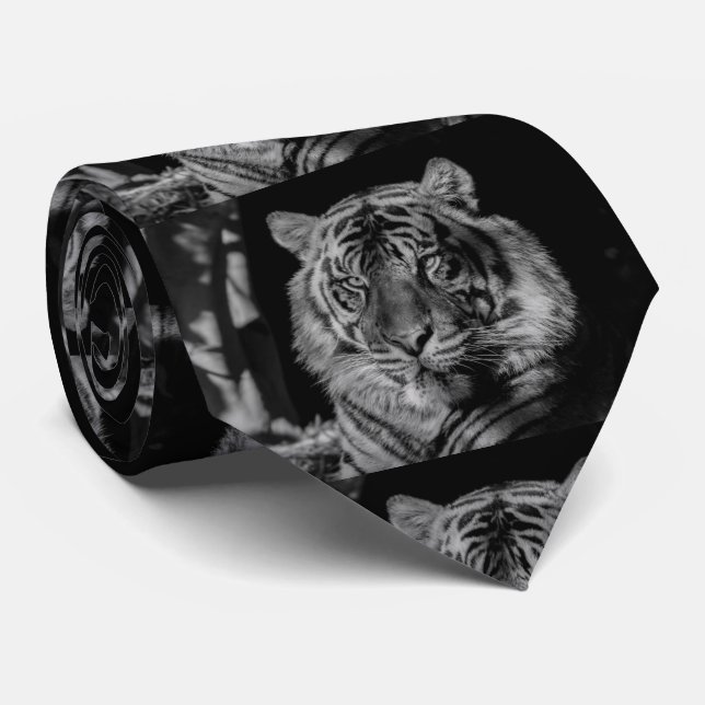 Cravate Tigre noir et blanc (Roulé)