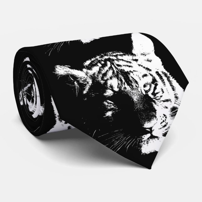 Cravate Tigre noir et blanc Pop Art (Roulé)