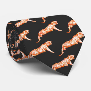 Cravate Tigre orange brillant et moderne sur noir