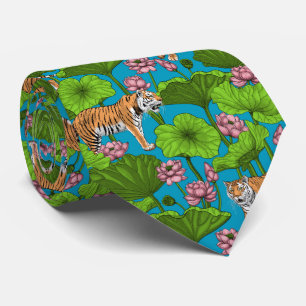 Cravate Tigres dans l'étang rose lotus