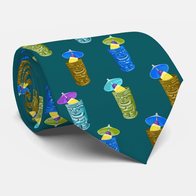 Cravate Tiki Mugs Tropical Drinks Imprimé À Deux Côtés (Roulé)