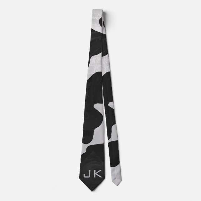 Cravate Tissu à motif vache noir et blanc (Devant)