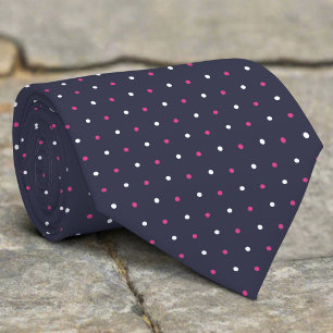 Cravate Tissu à pois blancs roses sur fond marine pour gar