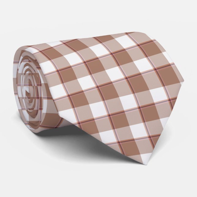 Cravate Toast Brown and Athens Gray Plaid Neck Tie (Roulé)