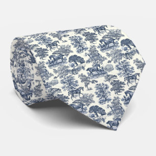 Cravate Toile de Jouy Bleue Élégante Vintage