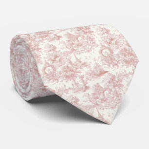 Cravate Toile de Jouy Romantique Rose Paysage Campagnard (