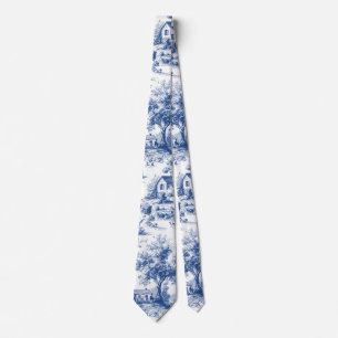 Cravate Toile de Jouy vintage bleu français