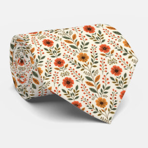 Cravate Tons botaniques floraux automnaux modernes et terr