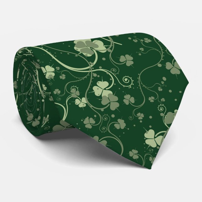 Cravate Tons de Motif Shamrock vert (Roulé)