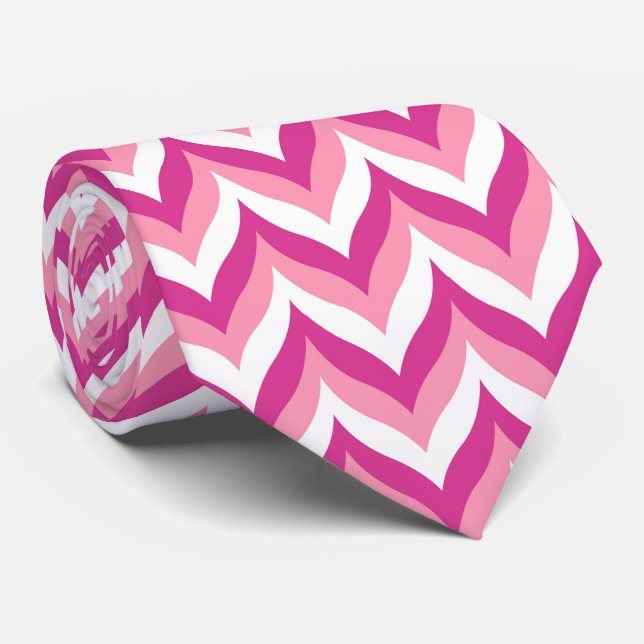 Cravate Tons Rose Et Blanc Zigzag Chevron Motif (Roulé)