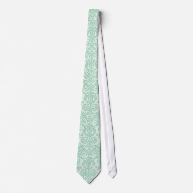 Cravate Tons vert menthe motif de damas florales (Devant)