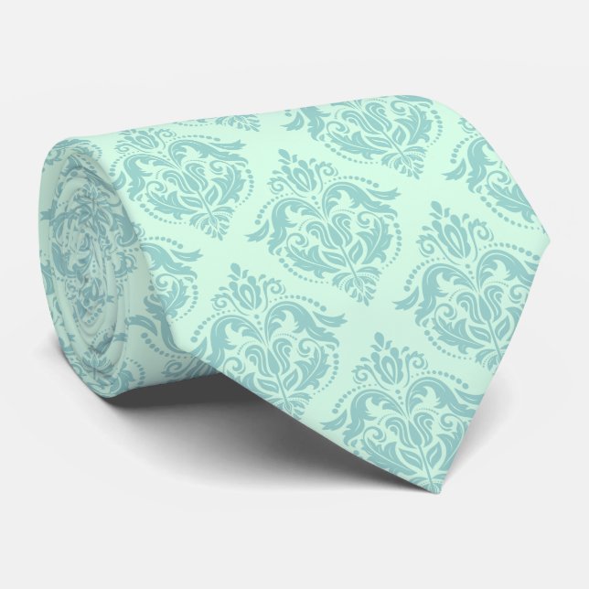 Cravate Tons vert Mint Damask Motif géométrique (Roulé)