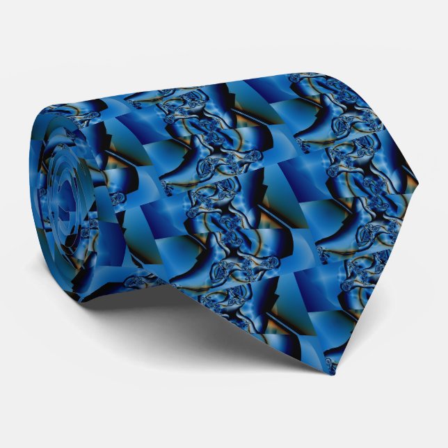 Cravate Topaz | Art fractal bleu et blanc (Roulé)