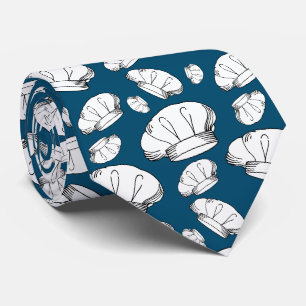 Cravate Toque Blanc Chefs Casquette Motif Peacock Bleu