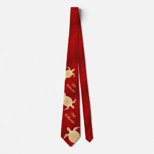 Cravate Tortues d'or Mele Kalikimaka Rouge hawaïen 
