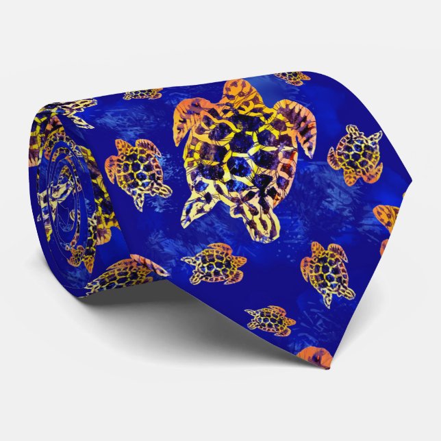 Cravate Tortues marines Batik Art Africain (Roulé)