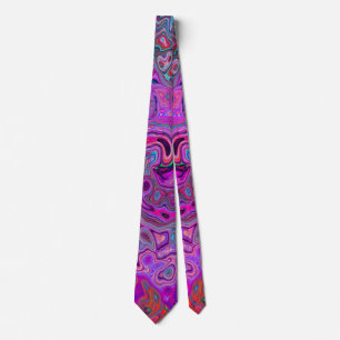 Cravate Tourbillon Rétro Abstrait Violet, Bleu et Rouge