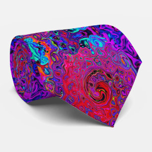 Cravate Tourbillon Rouge et Violet Abstrait Rétro Liquide 