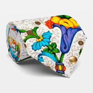 Cravate Tourbillons floraux bleus de la Renaissance floren