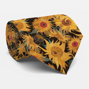 Cravate Tournesols de Van Gogh jaune noir aqua rouge