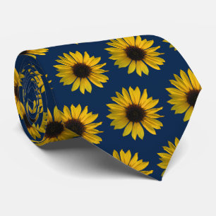 Cravate Tournesols jaunes sur Arrière - plan bleu foncé