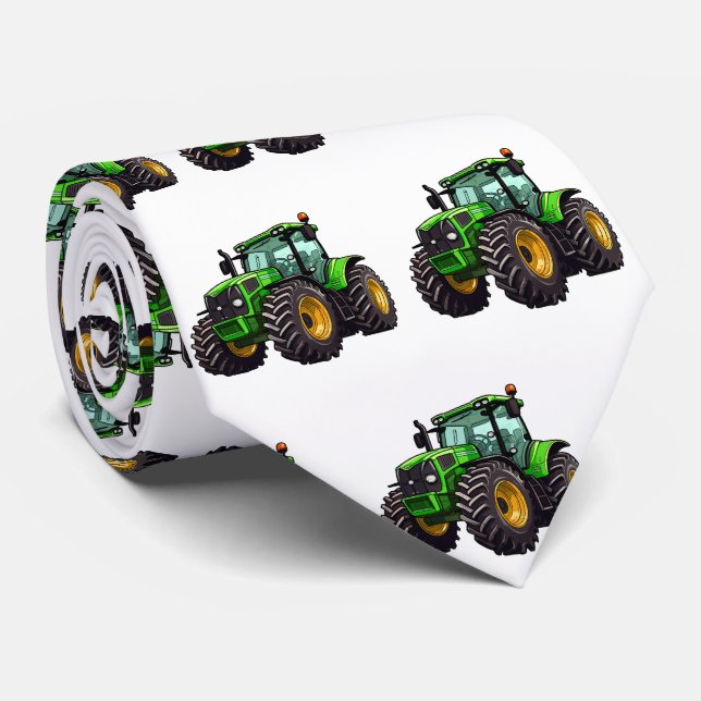 Cravate Tracteur de ferme vert pour hommes (Roulé)