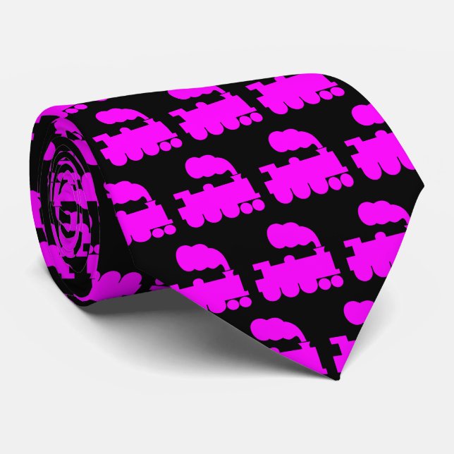 Cravate Train à vapeur Motif - Magenta sur le noir (Roulé)