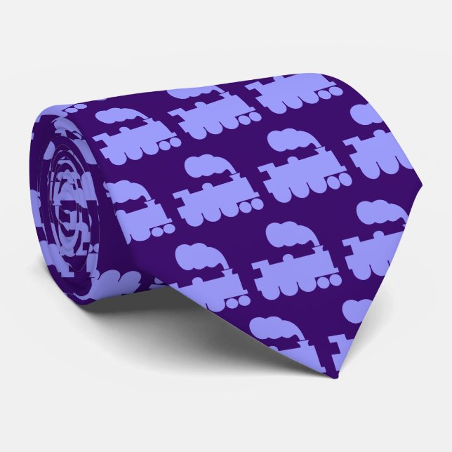 Cravate Train à vapeur Motif - Pastel Blue sur Deep Purple (Roulé)