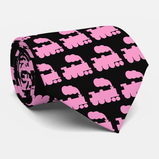 Cravate Train à vapeur Motif - rose sur noir (Roulé)