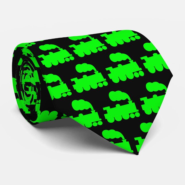 Cravate Train à vapeur Motif - Vert sur noir (Roulé)