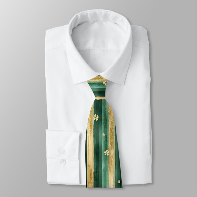 Cravate Trèfle Vert Or Rayures de la Saint-Patrick (Attaché)