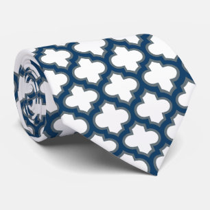 Cravate Trellis bleu blanc et marine, treillis, Quatrefoil