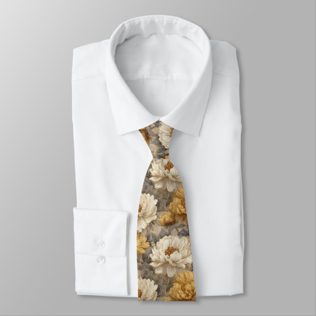 Cravate Trendy Gift  For Boyfriend Peonies (Attaché)