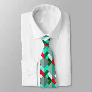 Cravate Triangles Abstraits modernes, Turquoise, Rouge et