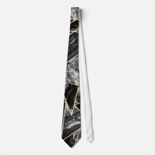 Cravate Triangles géométriques d'agate d'or blanc noir d