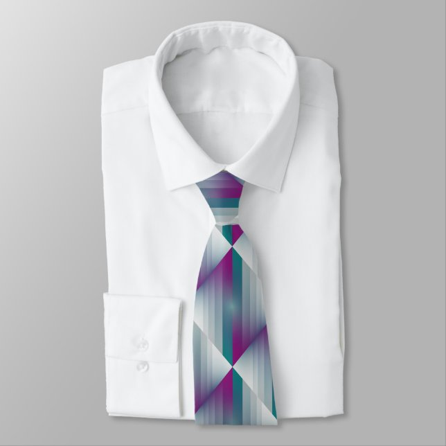 Cravate triangles gris magenta turquoise (Attaché)