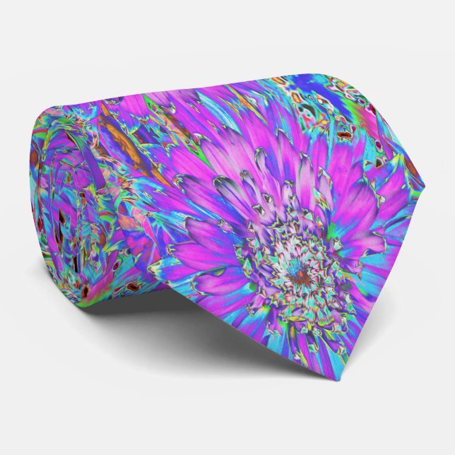 Cravate Trippy Abstrait Aqua, Lime Green et Purple Dahlia (Roulé)