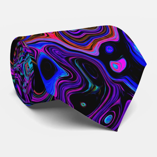 Cravate Trippy Black et Magenta Retro Liquid Swirl (Roulé)