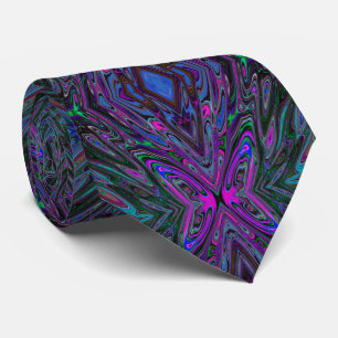 Cravate Trippy Magenta, Bleu et Vert Papillon Abstrait