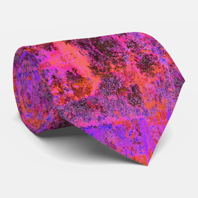 Cravate Trippy Magenta et Orange Jardin impressionniste (Roulé)
