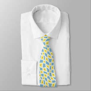 Cravate Trippy super Wavy 60s Flower Checks Jaune Bleu