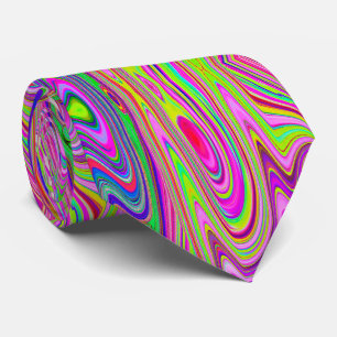 Cravate Trippy Yellow and Pink Abstract Groovy Retro Art